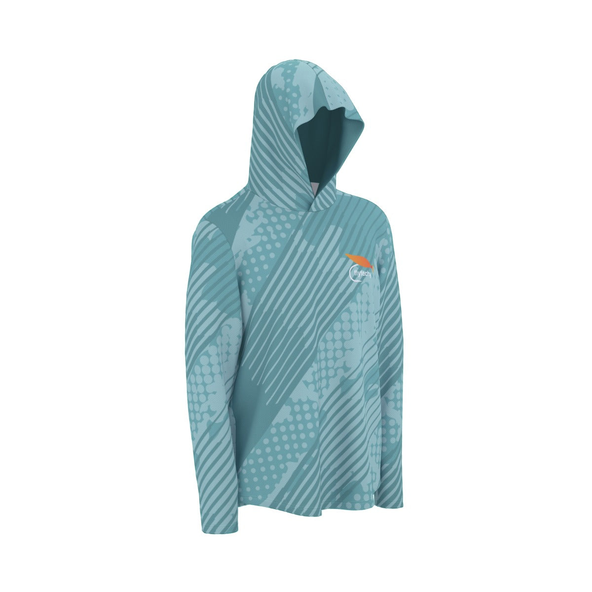 Teal Grunge Hooded Sun Shirt With Thumb Holes