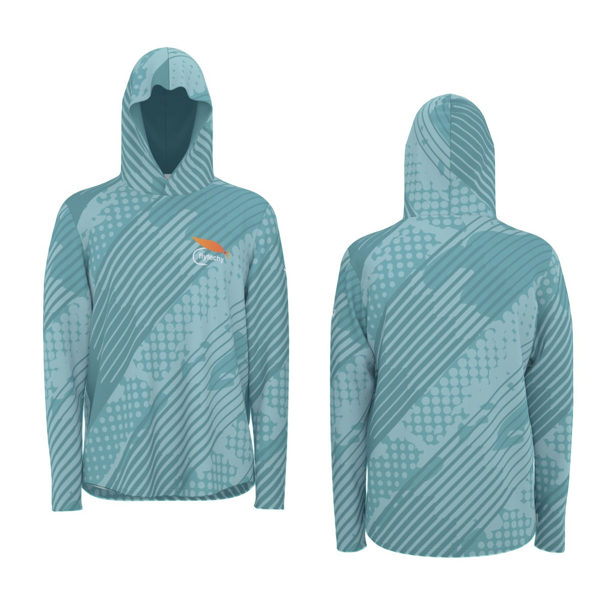 Teal Grunge Hooded Sun Shirt With Thumb Holes