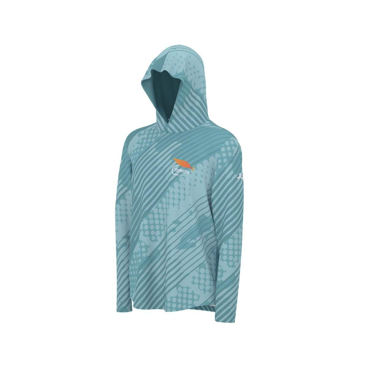 Teal Grunge Hooded Sun Shirt With Thumb Holes