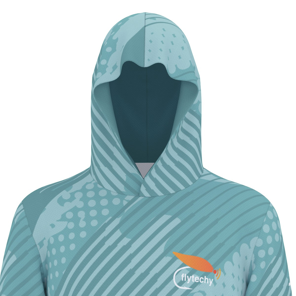 Teal Grunge Hooded Sun Shirt With Thumb Holes