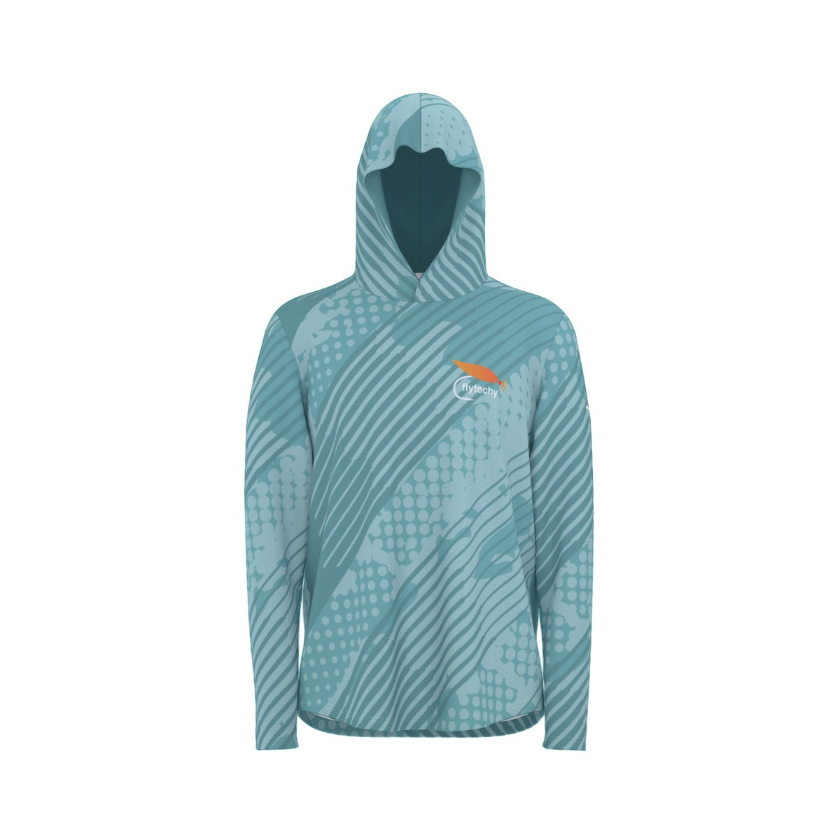 Teal Grunge Hooded Sun Shirt With Thumb Holes