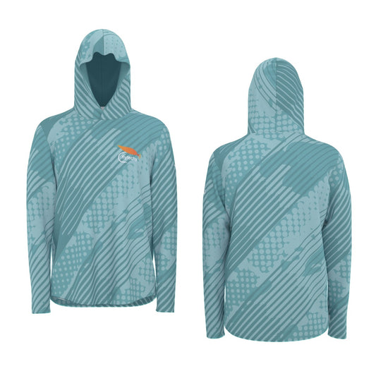 Teal Grunge Hooded Sun Shirt With Thumb Holes